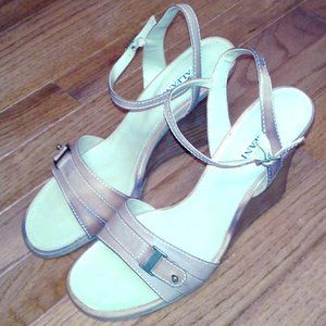 Alfani Tan Leather Upper Wedge Sandals
